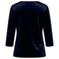 thumbnail image 4 of 3/4 Length Sleeve Velvet Shirts for Women Round Neck Gold Velour Dressy Tops Vintage Elegant Holiday Tunic Blouses, Navy L, 4 of 6