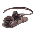 thumbnail image 7 of Gladiator Sandals for Women Solid Color Flower Strappy Lace up Open Toe Flat Shoes Summer Beach Vacation Casual Footwear Brown Size 6.5, 7 of 7