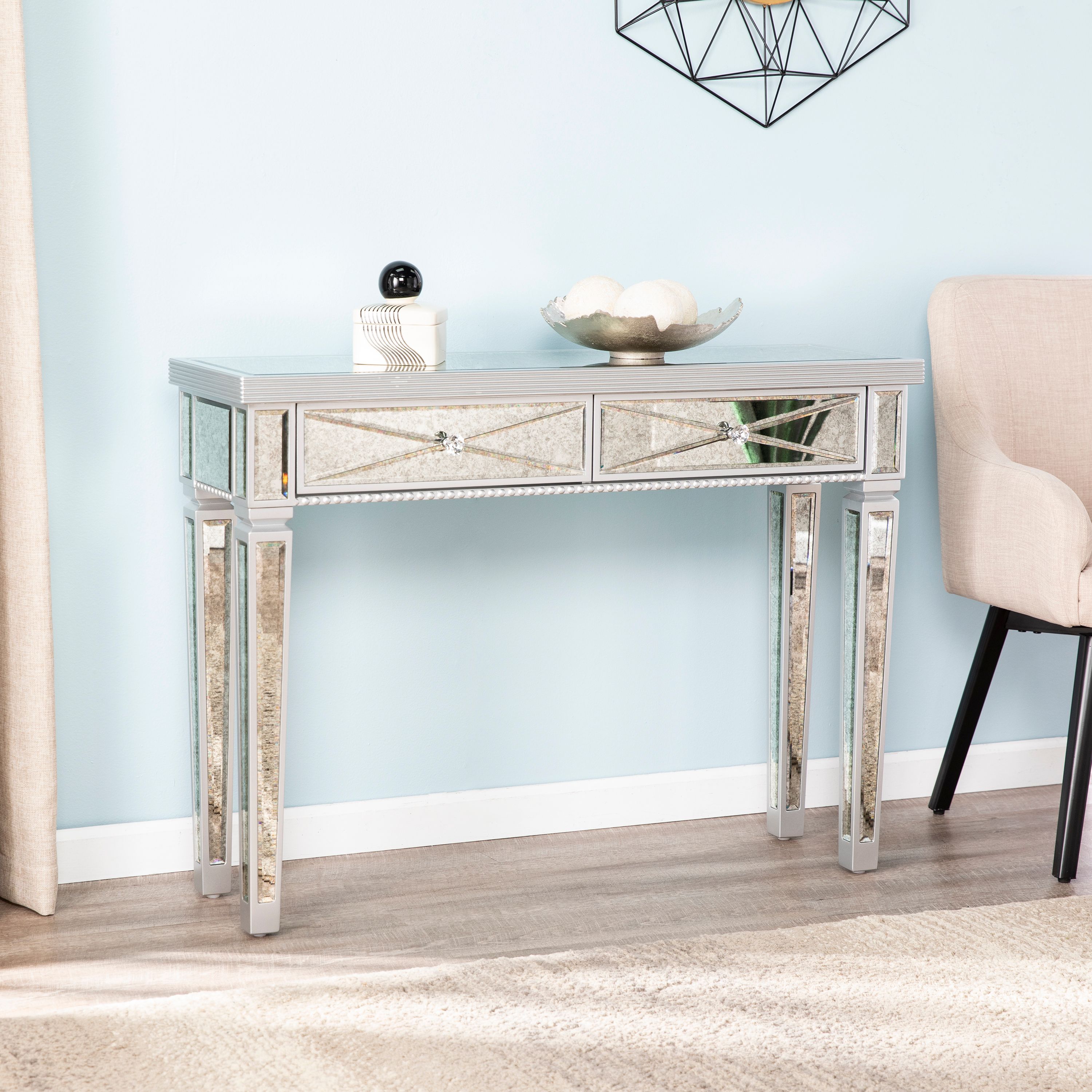 Butac Mirrored Console Table, Glam, Silver