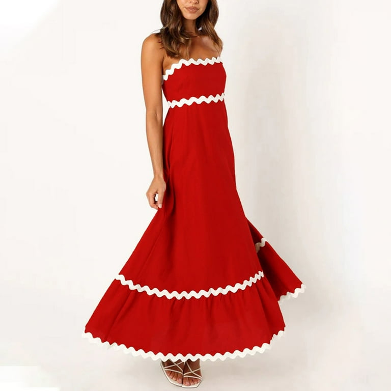 Cagogo Ladies Summer Sleeveless Spaghetti Strap Homecoming Dresses Plus  Size Striped Tiered Swing Aline Flowy Maxi Long Dresses Square Neck Cute  White Vestidos Casuales Para Mujer - Walmart.com