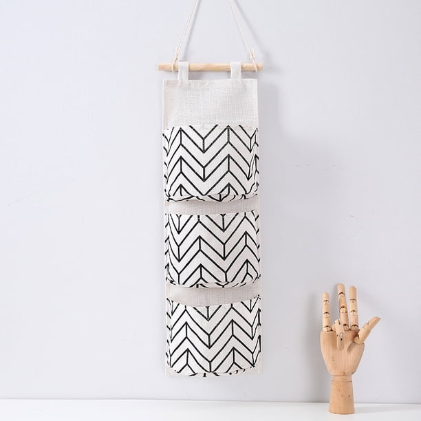 2 uds bolsas de almacenamiento para colgar sobre la puerta organizador de armario de montaje en pared, 3 bolsillos grandes tela de algodón de lino multifuncional sala de estar dormitorio