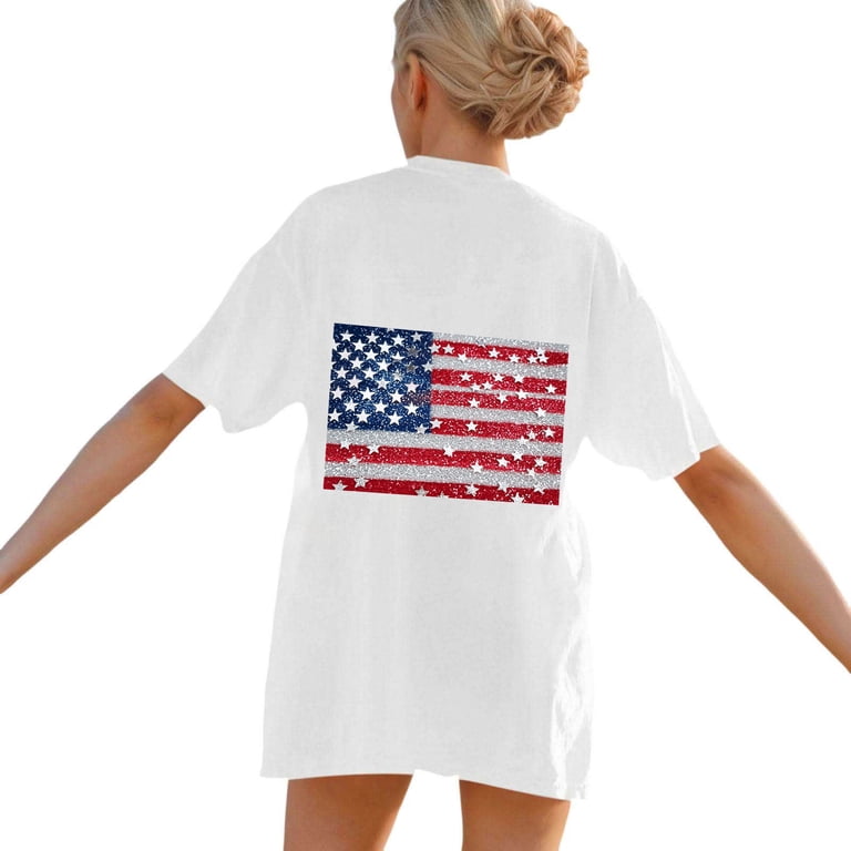 Funny American Flag Shirt For Women – 4th Of July Graphic Tee, Casual Short Sleeve Top (Grey, X-Large)