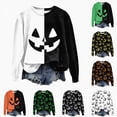 thumbnail image 4 of Towmus Women's Halloween Shirts Casual Long Sleeve Funny Face Pumpkin Shirts, 4 of 6