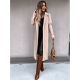 thumbnail image 4 of Women'S Notched Lapel Long Sleeves Slim Mid-Long Wool Blend Outerwear Casual Fall Winter Coats with Belt Apricot S, 4 of 8