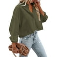 thumbnail image 3 of Womens Button Down Cropped Shirts Long Sleeve Casual Crop Tops Solid Lapel Blouse Shirt with Chest Pocket, 3 of 10