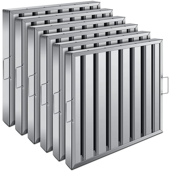 Hood Filters 19.5W x 19.5H Inch 430 Stainless Steel Pack of 6, 7 Grooves Commercial Hood Filters, Commercial Kitchen Range Hood Filter for Grease Rated Commercial Kitchen Exhaust Hoods