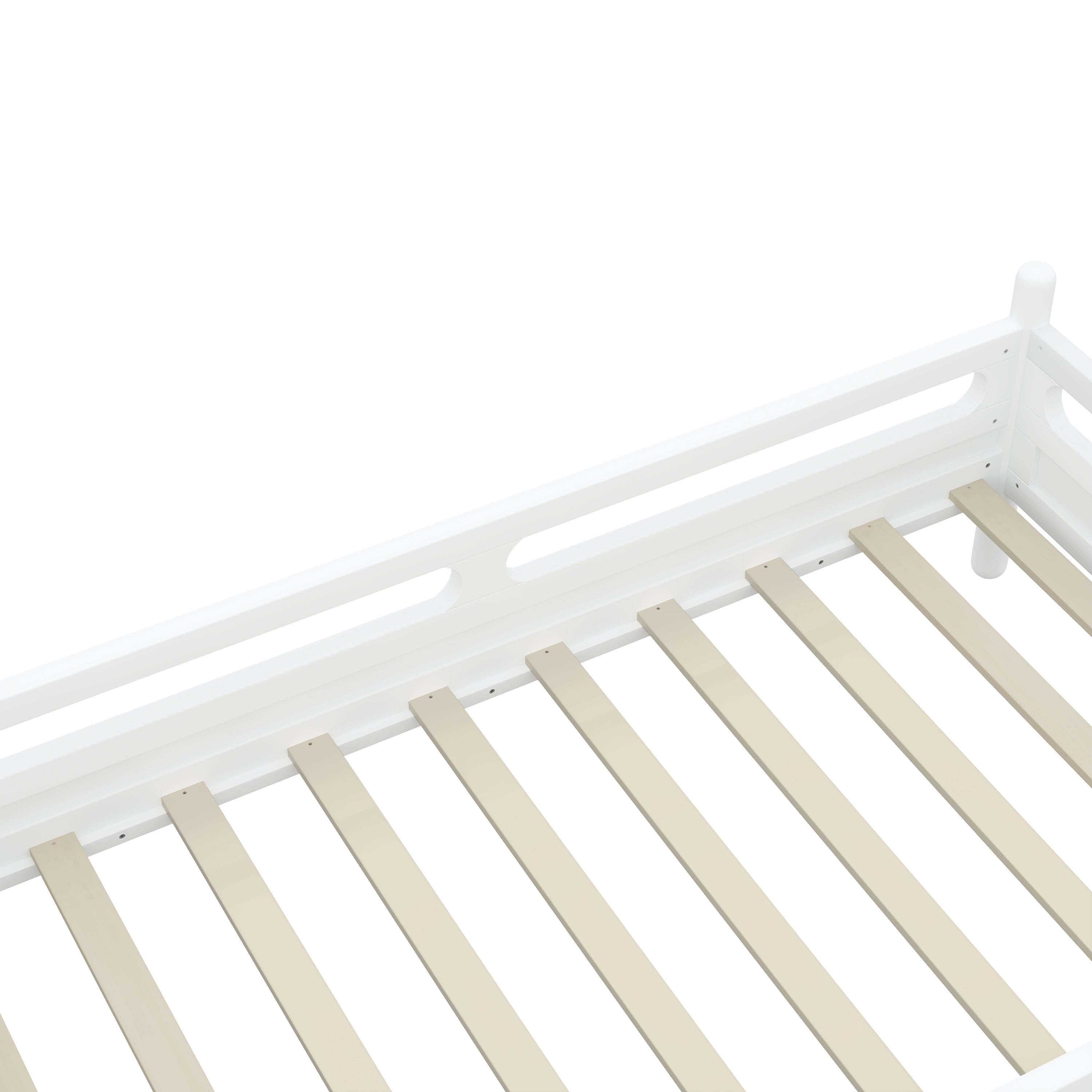 Euroco Wood Twin Size Platform Bed, Low Profile Bed with Guardrails and Slats Support, White