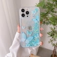 thumbnail image 2 of Compatible with iPhone 15 Pro Max Glitter Butterfly Case Glow in The Dark Women Girls Girly Bling Sparkle Flowing Quicksand Light up Case Soft TPU Bumper Luminous Clear Phone Cover, Blue, 2 of 12
