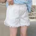 thumbnail image 5 of Jkety Kids Shorts Girls Girls Ripped Raw Trim Shorts High Waist Straight Leg Denim Shorts Jeans Shorts for Girls(White,7-8 Years), 5 of 5