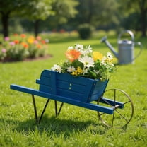 Topcobe Wooden Wagon Planter with 9 Magnetic Accessories for Garden Yard, Planters for Outdoor Plants, Raised Garden Beds Outdoor, Blue
