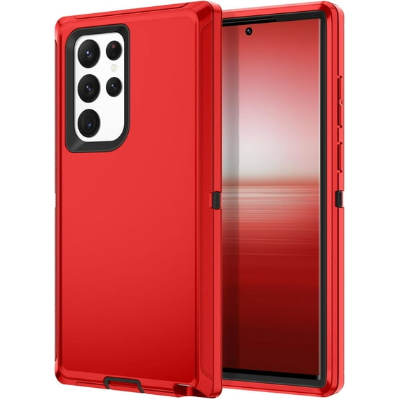 Samsung Galaxy S22 Ultra Case Shockproof Dust/Drop Proof 3-Layer Full Body Protection [Without Screen Protector] Rugged Heavy Duty Durable Case  Galaxy S22 Ultra 5G 6.8'',Red/Black