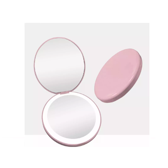 Espejo De Maquillaje Luz Led Bolsillo Portatil Recargable Rosa