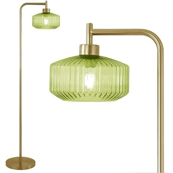 Living Room,Mid Century Modern Standing Lamp Brass with Ribbed Green Globe Glass Lampshade Pedal Switch,Gold Tall Floor Lamps Vintage for Bedroom Study Room Art Deco Retro$$Tools & Hardware Other