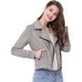 thumbnail image 2 of INSPIRE CHIC Women Short Soft Zip Up Faux Suede Biker Moto Jacket, 2 of 6