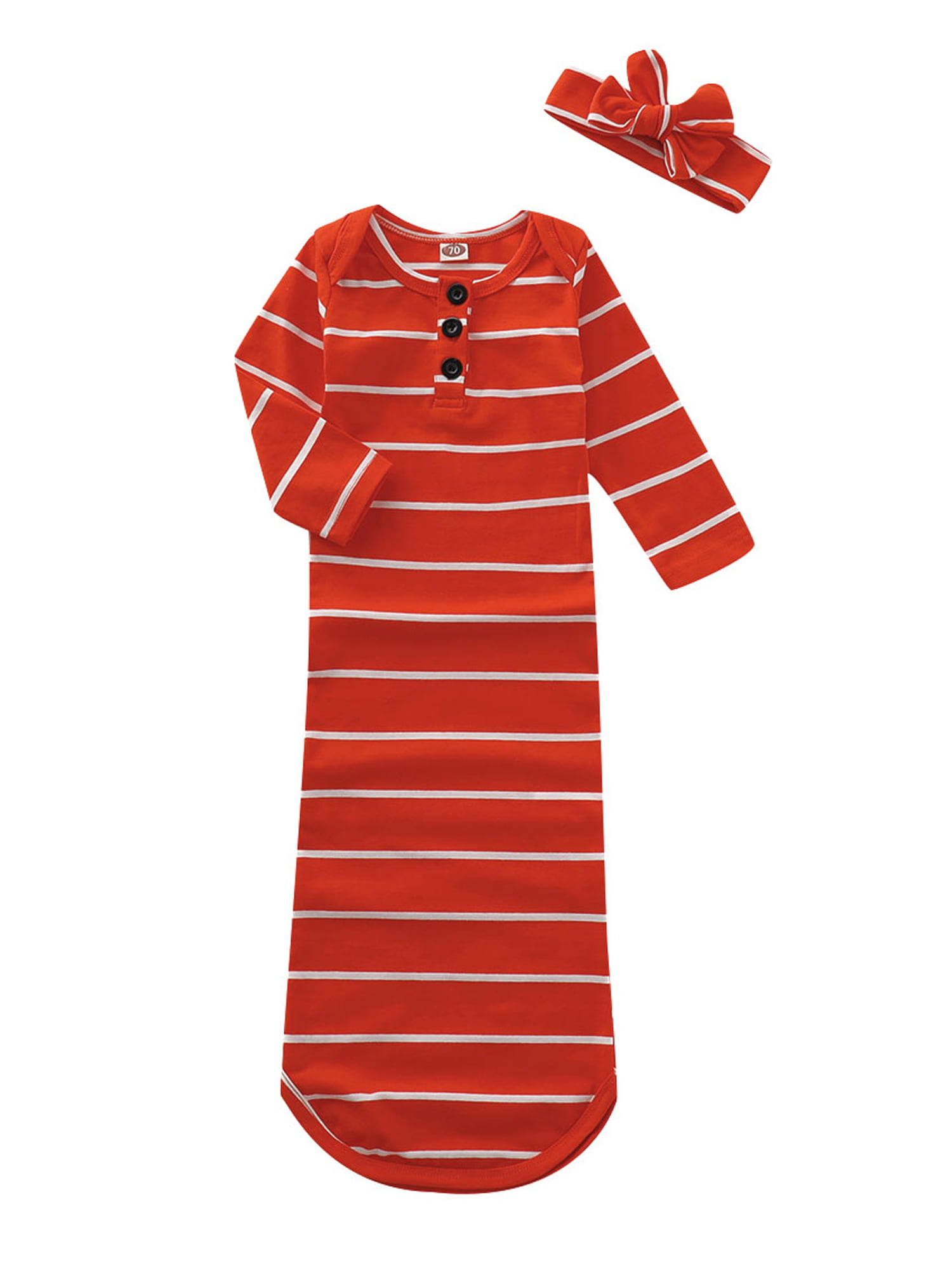 Unisex Baby Striped Cotton Sleeper Gowns with Cap Long Knotted Sleeping Bag