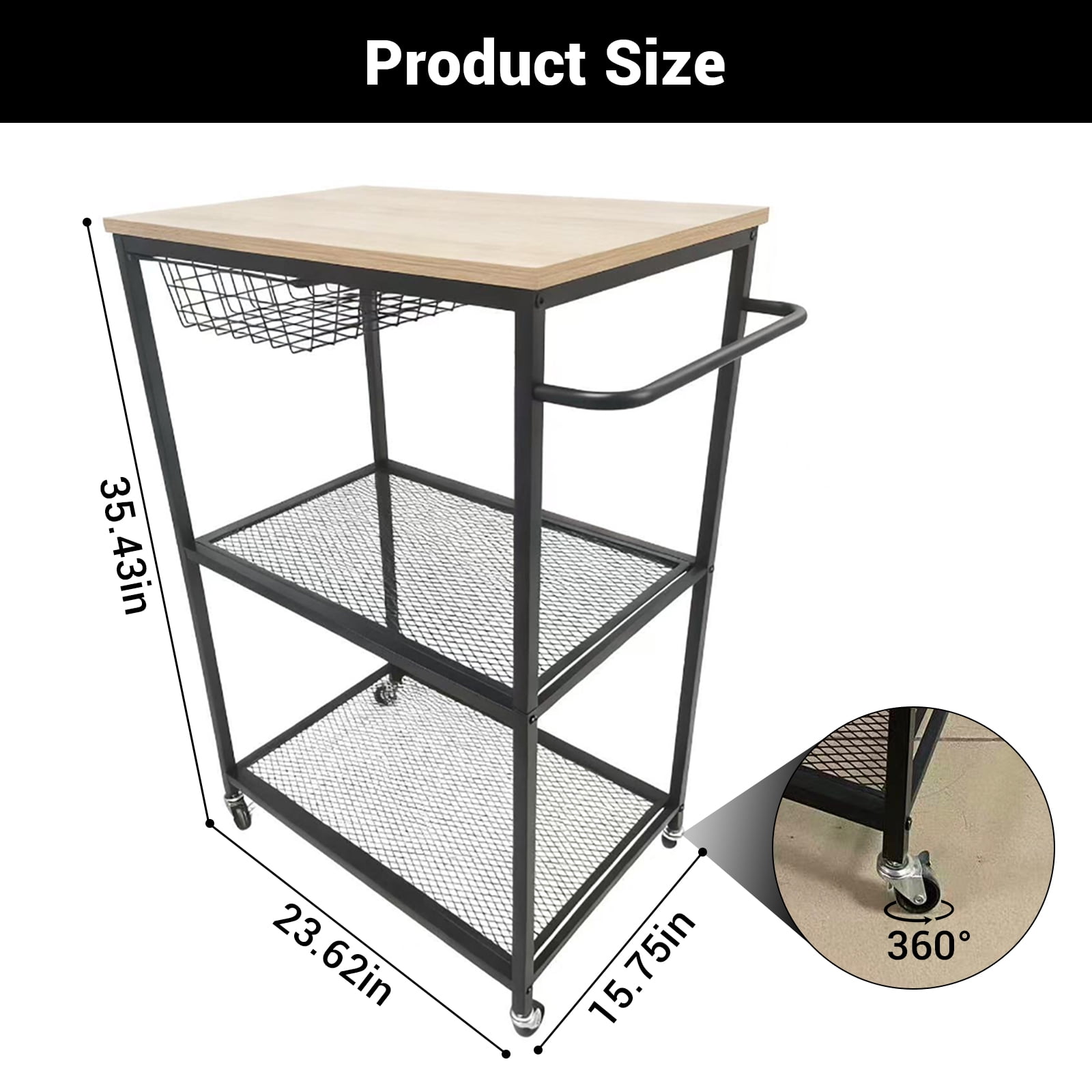 Soonbuy 3-Tier Kitchen Storage Cart, Baker’s Rack with Push Handle, Coffee Bar, Kitchen Storage Cart with Storage for Kitchen Island Restaurant Living Room