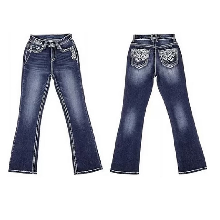 Jack David Women's Rhinestone Bootcut Stretchy Denim Jeans Pants
