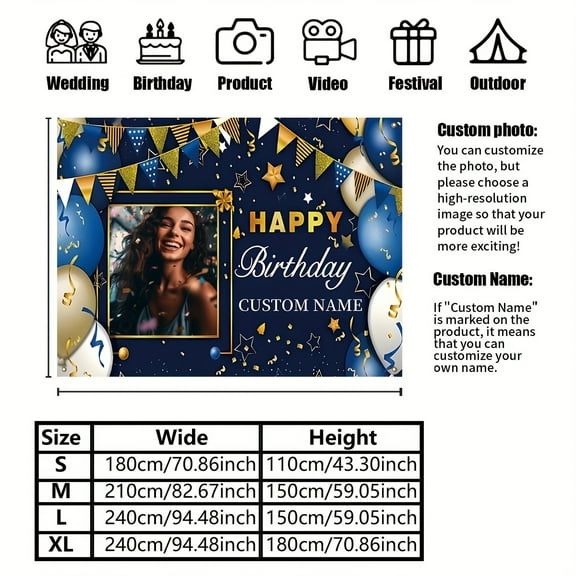 Custom Blue & Golden Party Decorations Banner Blue & Golden Sign Backdrop Photo Booth Props Background Party Favors