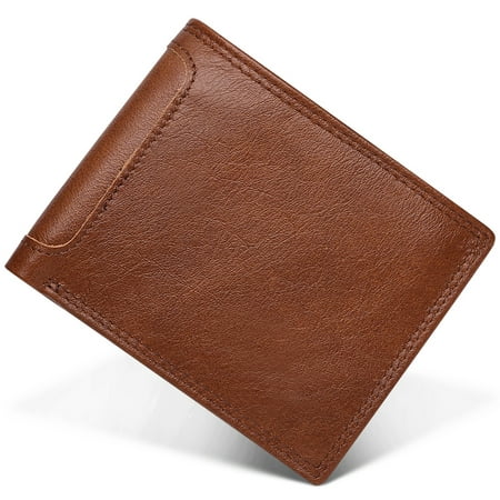 Men's RFID Blocking Full Grain Leather ID Window Multi-Currency Zipper Pocket Compact Bifold (Best Multi Currency Wallet)