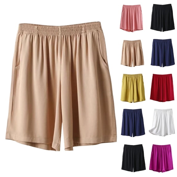 SROBPTY Womens Shorts Solid Elastic Waist with Pockets Summer Pants