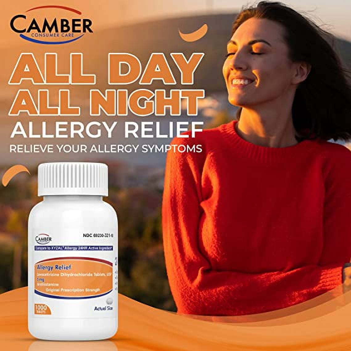 Camber Levocetirizine Dihydrochloride 5mg Antihistamine Tablets, 24 Hour Allergy Relief Medicine (1000 Count) Family Pack