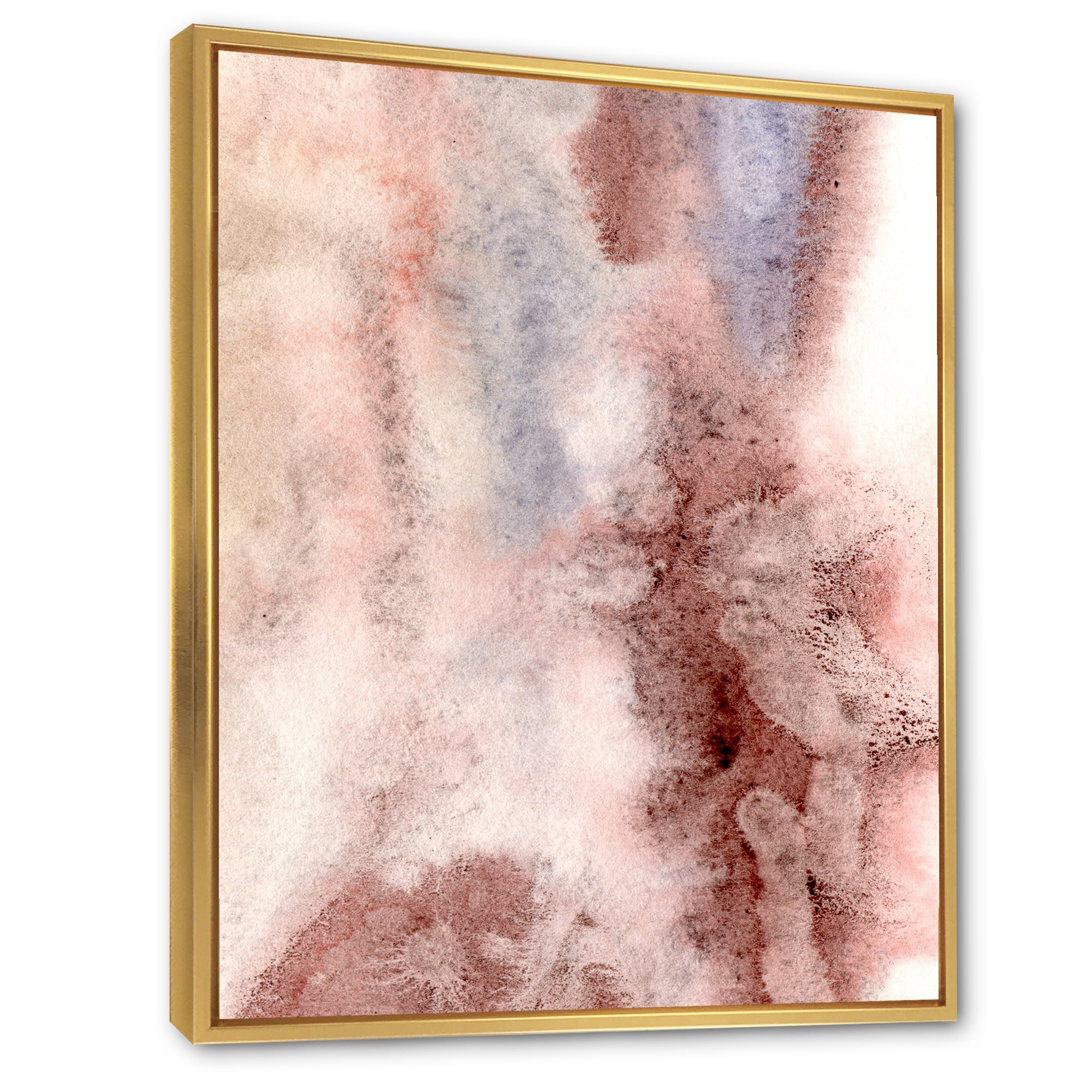 Pastel Abstract With Pink Blue and Dark Red Spots 12 in x 20 in Framed Painting Canvas Art Print, by Designart