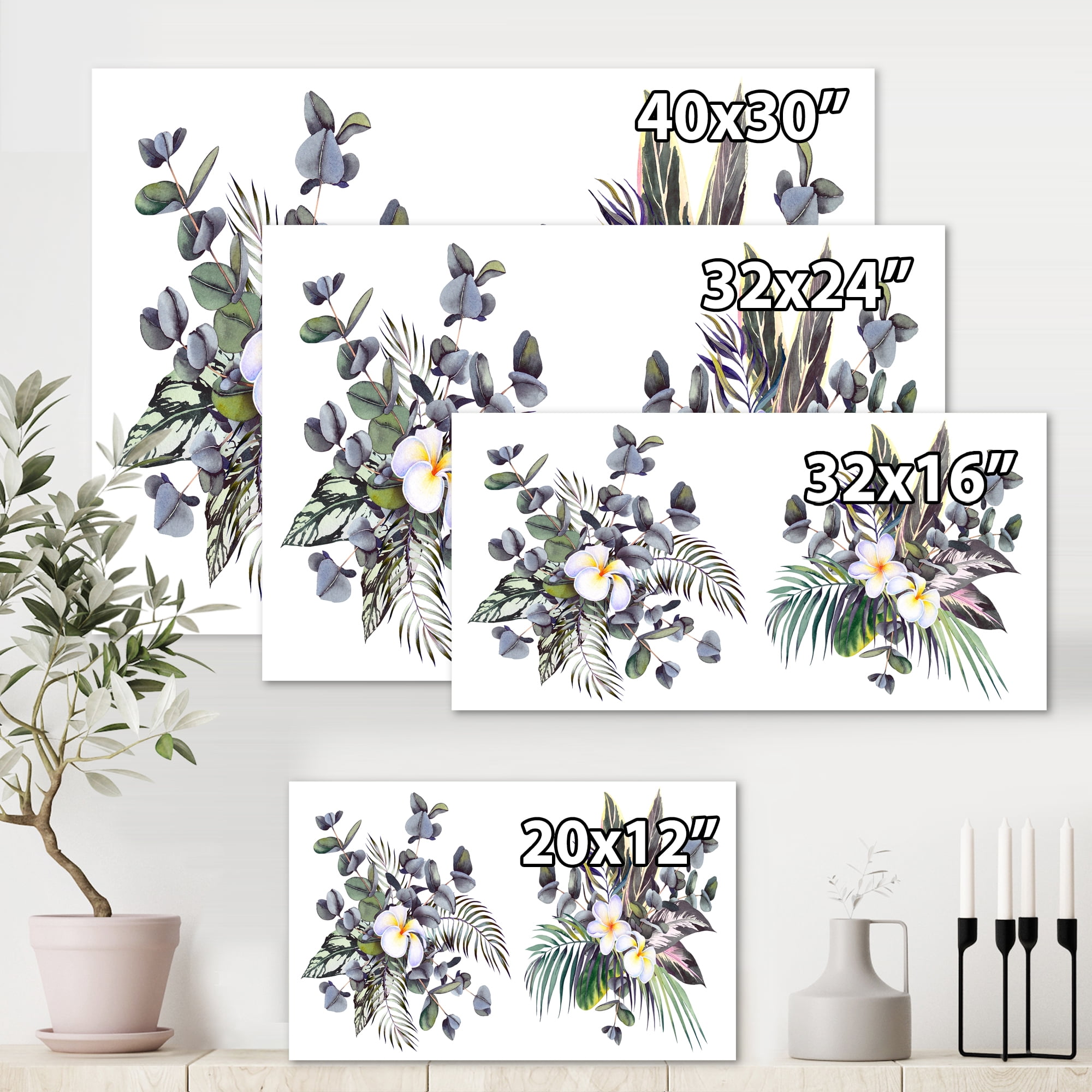 Designart ' Plumeria Frangipani Flowers With Tropical Bouquets ' Traditional Canvas Wall Art Print