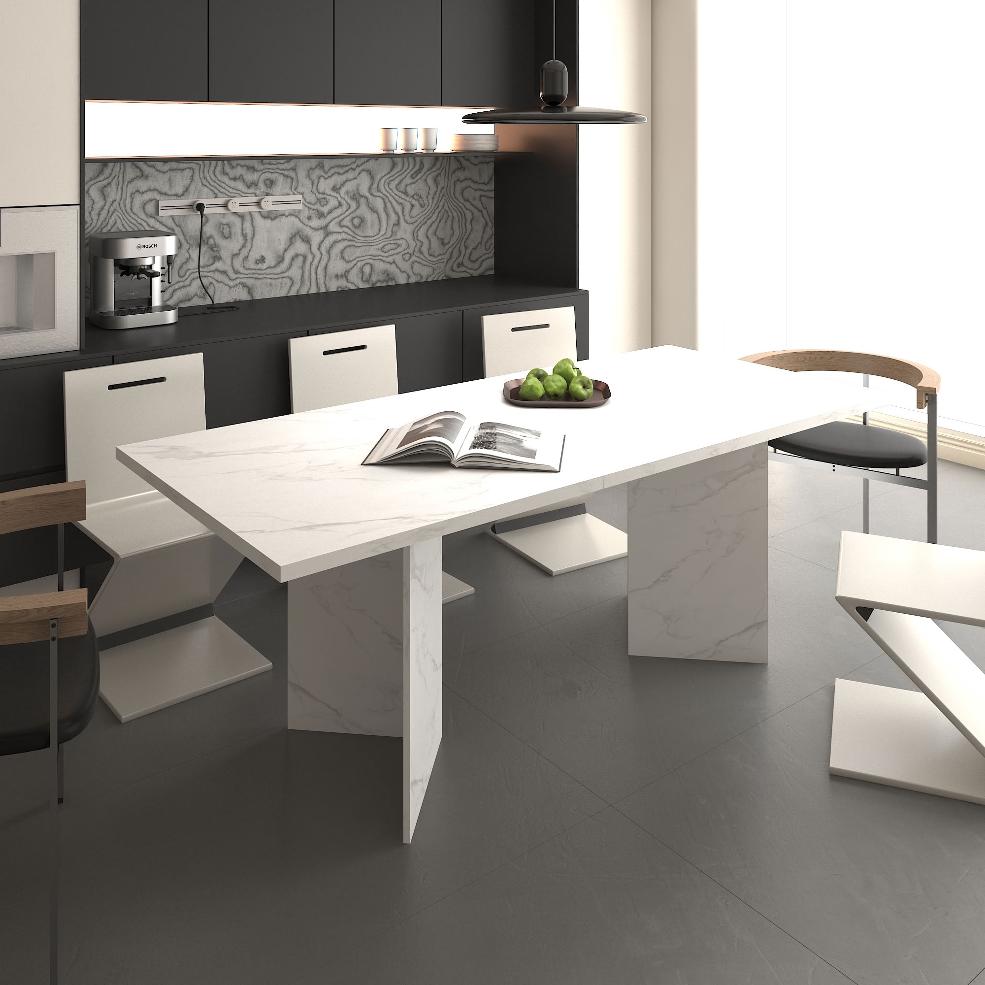 MAYEERTY Extendable Rectangular Dining Table for 6-10 People, Modern Kitchen Dinner Table with Silent Lockable Extension Rails, for Home, Apartment, Dining Room, Kitchen, Dinner Party