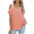thumbnail image 2 of under $5 JINMGG Womens Tops,Cold Shoulder Tops for Women Round-Neck Fashion Casual Summer Shirts Cute Lace Blouses T-Shirt Top Pink XL, 2 of 7