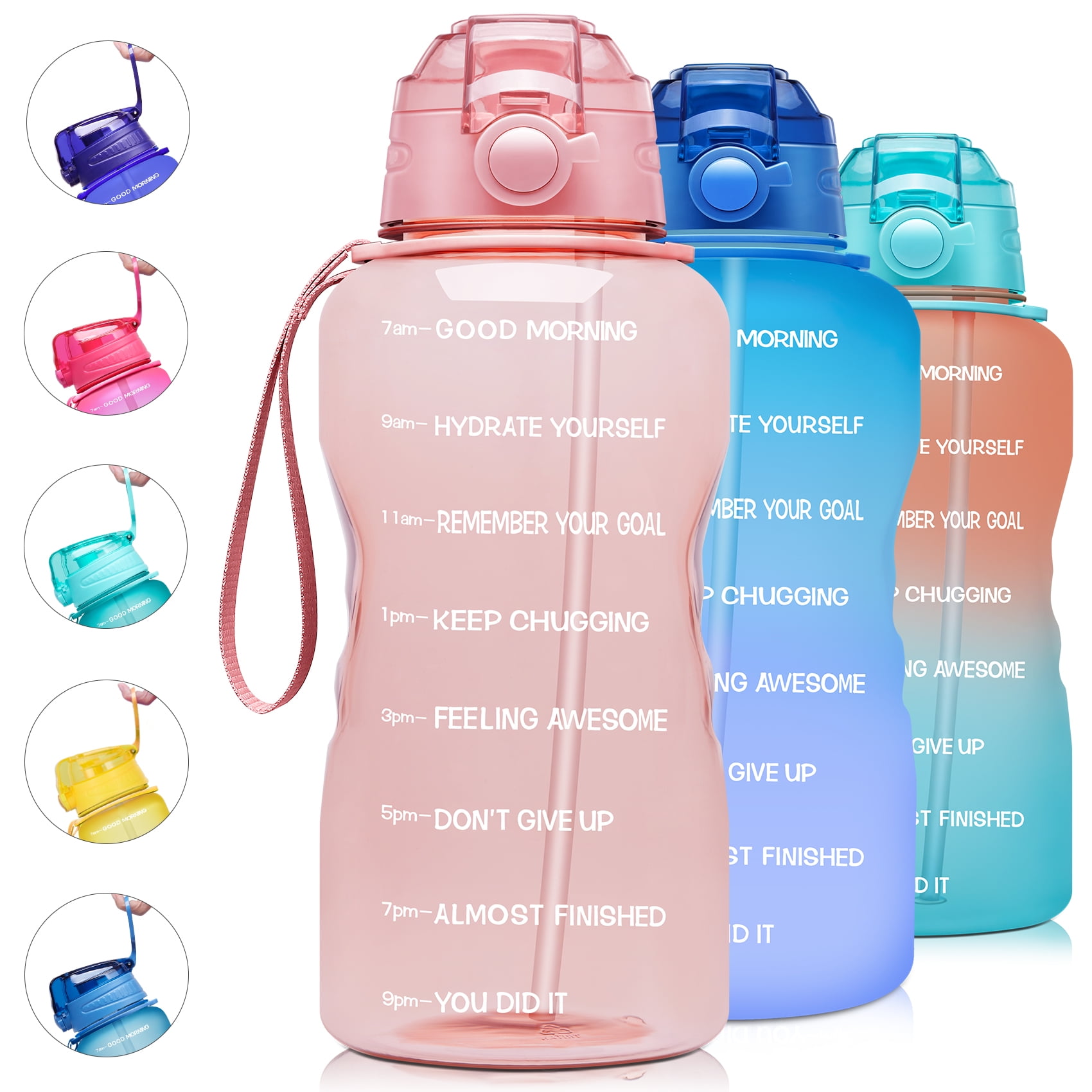 Hydrate in Style Giotto Large Half Gallon/64oz Motivational Water Bottle with Time Marker & Removable Strainer Leakproof BPA Free Water Jug to Remind You Drink More Water 