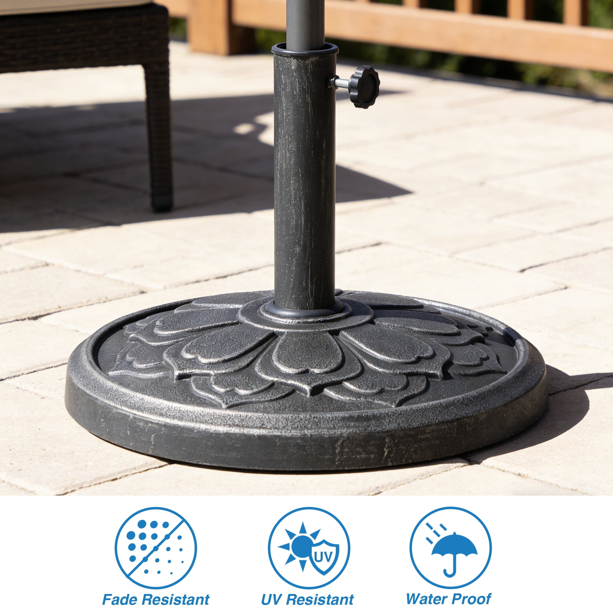 Kool 27 lbs. Lotus Design Umbrella Base Outdoor Market Umbrella Stand in Antique Silver
