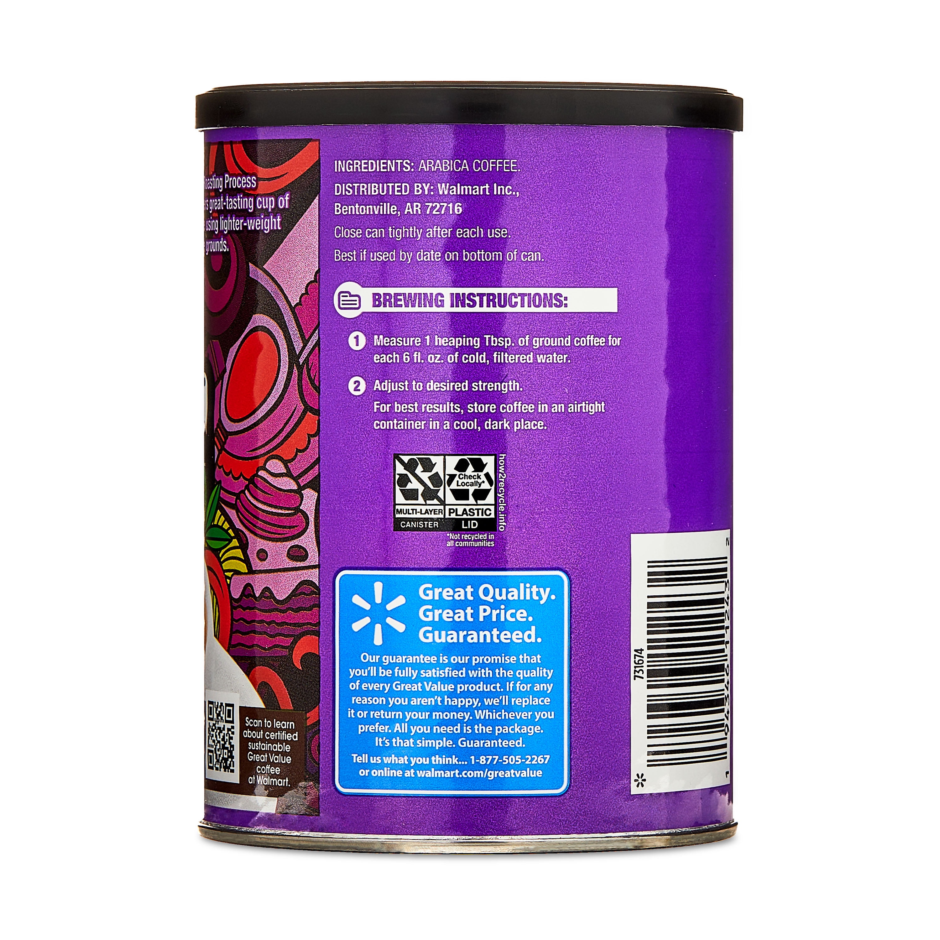 Great Value Colombian Roast Ground Naturally Caffeinated Coffee, 9.6 oz Canister