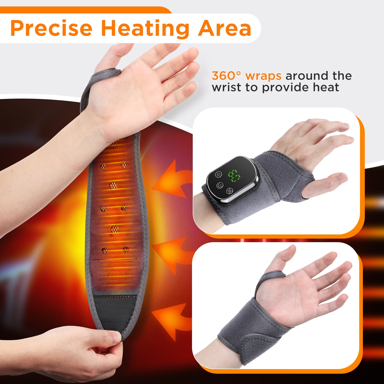 Wrist Heating Pad Wrap Massage, Heated Wrist Massager with 5 Heats and 3 Vibrations, Electric Heating Pads for Wrist, Auto Shut Off, Left Right Hand, Gifts for Family Travel