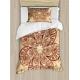 thumbnail image 1 of Brown Mandala Duvet Cover Set Twin Size, Psychedelic Zentangle Design with Doodle Circles and Waves, Decorative 2 Piece Bedding Set with 1 Pillow Sham, Chestnut Brown and Beige, by Ambesonne, 1 of 3