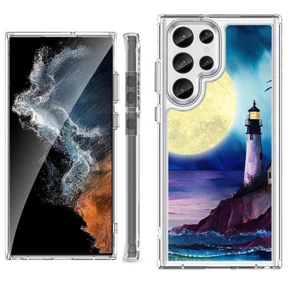 Shockproof Bumper Phone Case for Samsung Galaxy S23 Ultra 5G, by OneToughShield ® - Lighthouse Moon