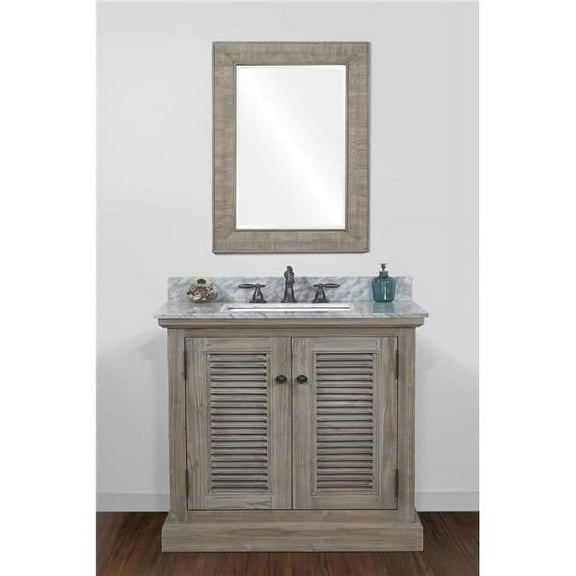 InFurniture Rustic Style Marble Top with SQ Sink 36-inch Single Sink Bathroom Vanity
