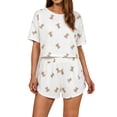 thumbnail image 2 of Fengactive Womens Cherry Print Lounge Set Pointelle Top and Elastic Shorts Summer Sleepwear, 2 of 5