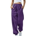 thumbnail image 2 of Women's Casual Pants Women'S Bottom Sweatpants No Drawstring Joggers Pants Workout High Waisted Yoga Pants With Pockets,Purple Women's Casual Pants M, 2 of 9