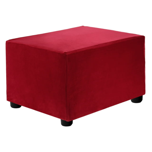 Funda de otomana elástica rectangular con cubierta deslizante para reposapiés, se adapta a longitudes de 50-76 cm, tamaño S-grande, color rojo vino