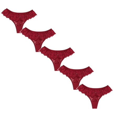 

Womens Underwear Brief Comfortable Lace Thong Low Waist Cotton Crotch Panties5PC