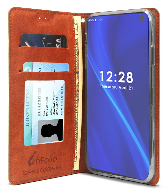 Case for Galaxy S10 Plus, [Brown] Folio Leather Wallet Credit Card Slot ID Cover, View Stand [with Subtle Magnetic Closure and Wrist Strap Lanyard] for Samsung Galaxy S10 Plus Phone (SM-G975) s10+ - image 3 of 8