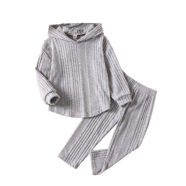 Gibobby Conjunto para bebé niña Conjuntos de otoño invierno para niña, chaqueta de lana con capucha, pantalones, traje, ropa de ocio de algodón para niños(Gris,3-4 Años)