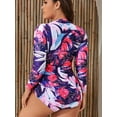 thumbnail image 4 of BeautyIn Women Plus Size Rash Guard One Piece Swimsuit Long Sleeve Zipper Floral Bathing Suit, 4 of 4