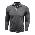 thumbnail image 4 of Adult Polo Tees for Men Long Sleeve Button Tee Shirt Lightweight Gray Men Clothes, 4 of 7