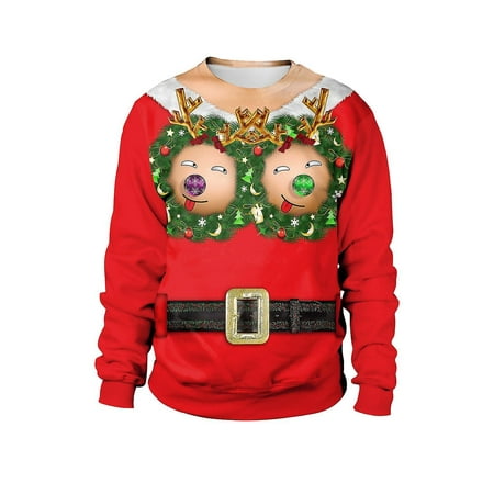 S3MChristmas Sweater,christmas Spoof Breastless Belly Button Hair 3d ...