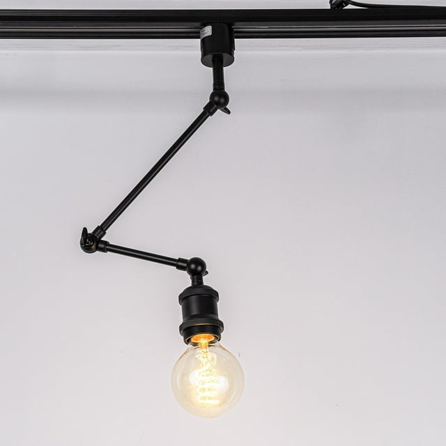 FSLiving J-Type Matte Black Metal E26 Base Adjusted Angle Rotated Pendant Light with Swing Arm Modern Design Track Lighting for Bedroom Kitchen Wall Painting,Bulb and Track Sold Seperately - 1 Light