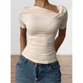 thumbnail image 4 of Women'S Off the Shoulder Tops Bo-W Y2k T Shirt Short Sleeve Fitted Summer Tee Cream White S, 4 of 7