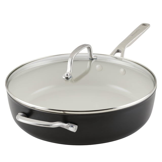 Sartén KitchenAid de cerámica anodizada dura de 5 litros con tapa negra