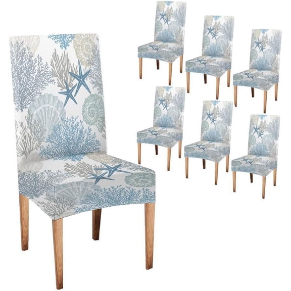 Elastic Chair Cover Set of 6 Chair Covers for Dining Chairs Beach Coastal Star Background Slipcover Chairs Covers for Kitchen Living Room Restaurant