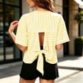 thumbnail image 5 of Moxiu Summer Tops for Women 2026 Striped Tie Back Short Sleeve T Shirts Bowknot Cutout Crewneck Casual Loose Basic Tee Yellow,XXL, 5 of 9